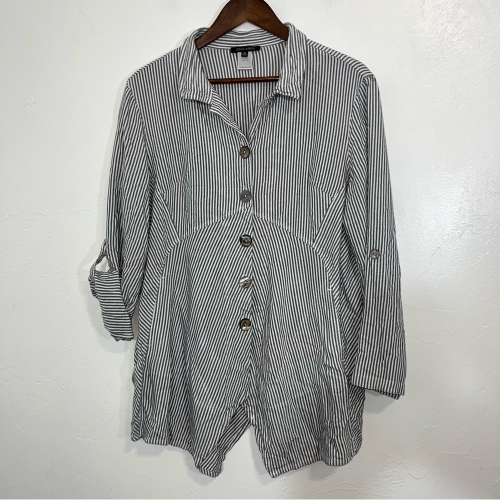 John Mark Black and White Striped Blouse